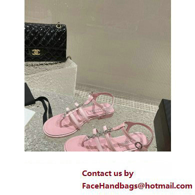 Chanel Satin, Metal  &  Strass Thong Sandals G40128 Pink 2023